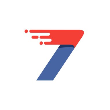 Yedi numaralı hızlı hareket logosu. Spor kıyafetleri etiketleri, dağıtım afişleri, yarış kimliği, taksi kartları vs. için kırmızı çizgili mat yazı tipi.