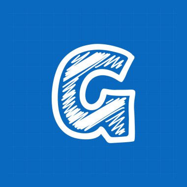 Taslak kağıtta G harfi logosu var. Çizim tasarımı, bilgi baskısı, teknoloji kartı ve karalama kavramları için mükemmel yazı tipi, vs..