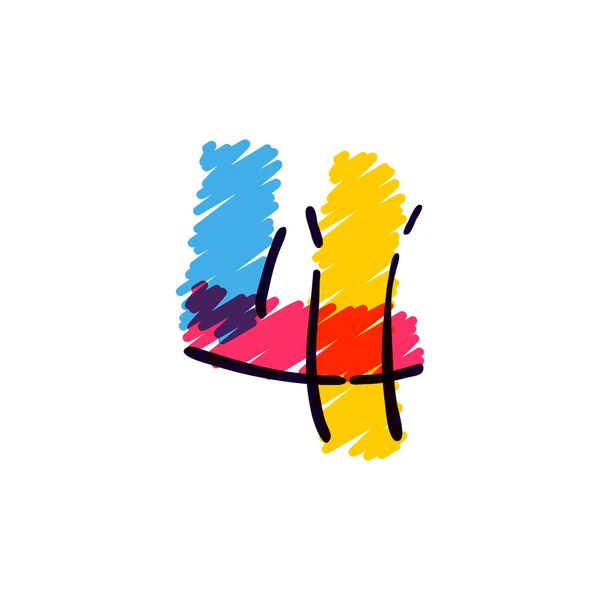 Νούμερο Λογότυπο Ζωγραφισμένο Χρωματιστά Μολύβια Τέλειο Διάνυσμα Παιδική Γραμματοσειρά Για — Διανυσματικό Αρχείο