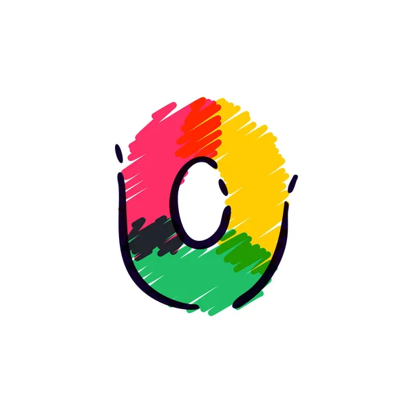 Логотип Номер Ноль Нарисован Цветными Карандашами Перфектный Векторный Детский Шрифт — стоковый вектор