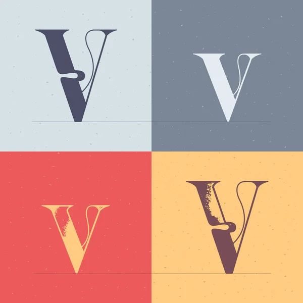 Logotipo Letra Con Elegante Decoración Línea Set Fuentes Serif Cuatro — Vector de stock