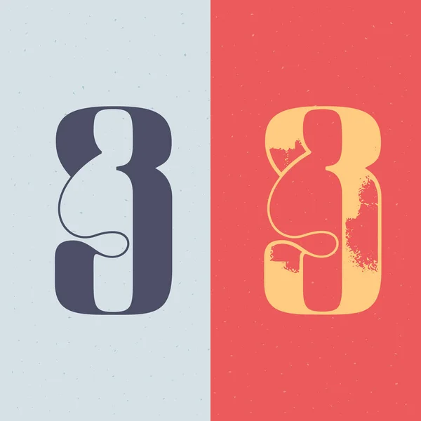 Conjunto Estilo Serif Con Logo Número Tres Con Elegante Decoración — Archivo Imágenes Vectoriales