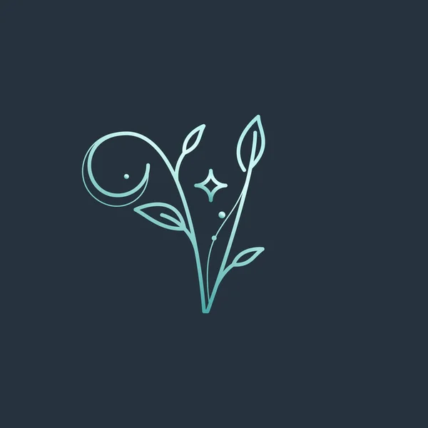 星や葉の装飾と優雅なV文字のロゴ ヴィンテージブランド ロマンチックなパッケージ エコロジーポスター 占星術のブログデザイン 休日の招待状で使用するのに最適です — ストックベクタ