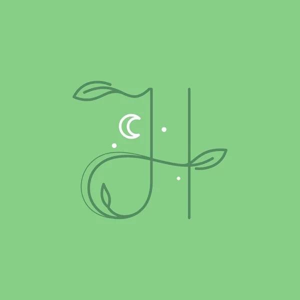 Λογότυπο Γράμμα Χαριτωμένη Φεγγάρι Αστέρια Και Αφήνει Διακόσμηση Είναι Ιδανικό — Διανυσματικό Αρχείο
