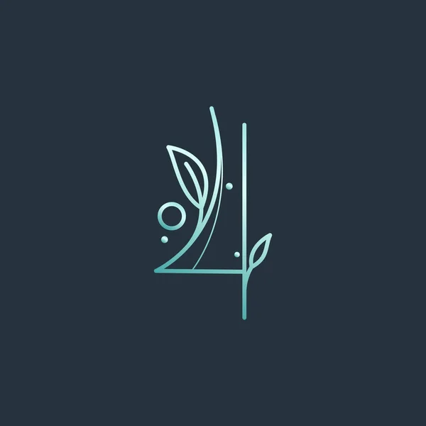 Logo Číslo Čtyři Půvabným Vyobrazením Měsíce Hvězd Listů Ideální Pro — Stockový vektor