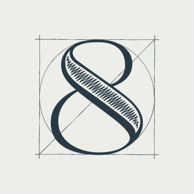 İnşaat hatları olan sekiz numaralı logo. Vektör vintage karakter herhangi bir mimari etiketlerde, butik posterlerde, lüks kimlikte, vs. kullanmak için mükemmel.