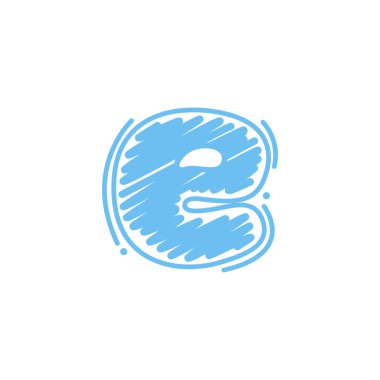 Çocuksu pastel boyalarla yazılmış E harfi logosu yazı stili çizer. Sevimli çocuklar için parlak renkli yazı tipi, komik el işi paketi, canlı poster, vs..