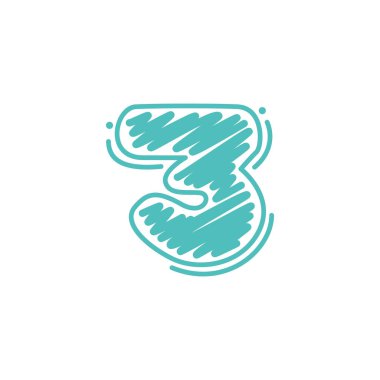 Çocuksu balmumu pastel boyalarla üç numaralı logo yazı stili çiziyor. Sevimli çocuklar için parlak renkli yazı tipi, komik el işi paketi, canlı poster, vs..