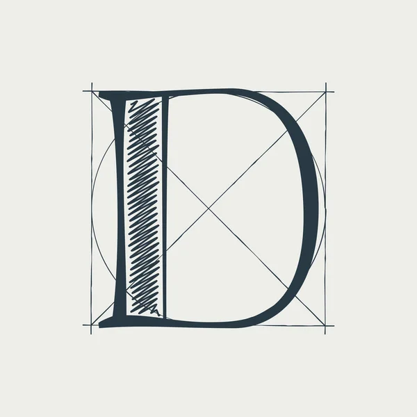 Logo Huruf Dengan Garis Kisi Konstruksi Vektor Vintage Karakter Serif - Stok Vektor