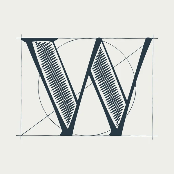 Bokstäver Logotyp Med Konstruktion Rutnät Linjer Vector Vintage Serif Karaktär — Stock vektor