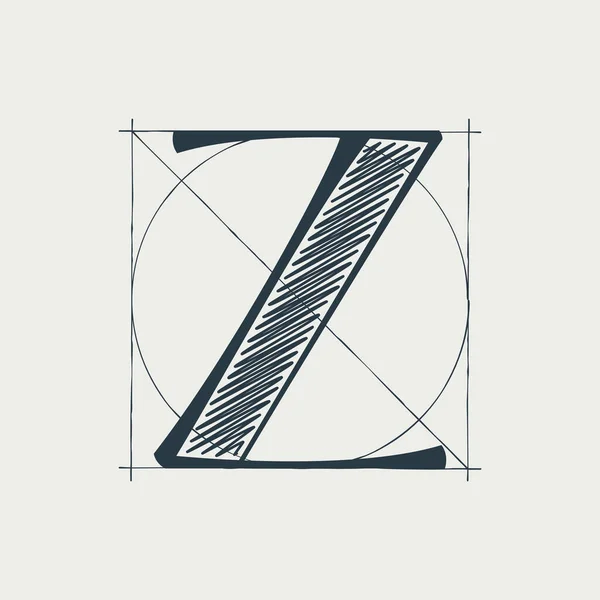 建設グリッド線とZ文字のロゴ 建築ラベル ブティックポスター 豪華なアイデンティティなどで使用するのに最適なベクトルヴィンテージセリフ文字 — ストックベクタ