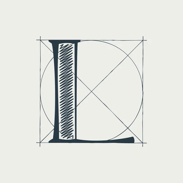 Lettera Logo Con Linee Costruzione Griglia Vector Vintage Serif Carattere — Vettoriale Stock