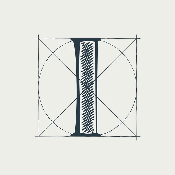 Lettera Logo Con Linee Costruzione Griglia Vector Vintage Serif Carattere — Vettoriale Stock