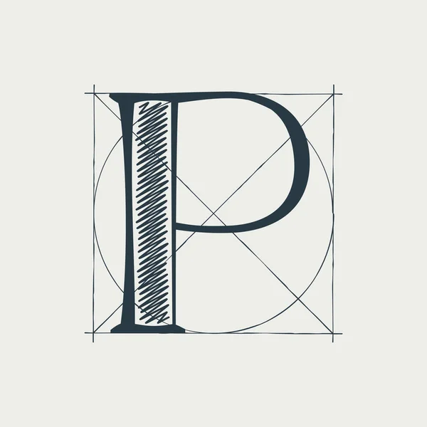 Logotipo Carta Com Linhas Grade Construção Vector Vintage Serif Personagem —  Vetores de Stock