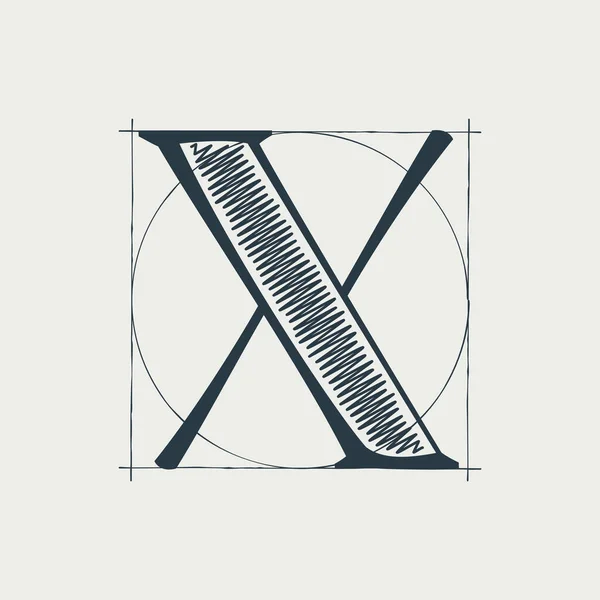 Logo Lettera Con Linee Griglia Costruzione Vector Vintage Serif Carattere — Vettoriale Stock
