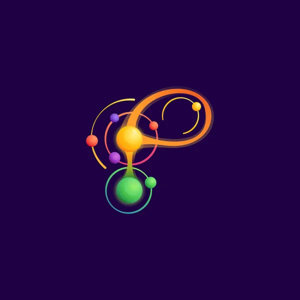 Buchstabe Logo Mit Atomen Umlaufbahnen Vector Lebendiges Symbol Perfekt Jeder — Stockvektor