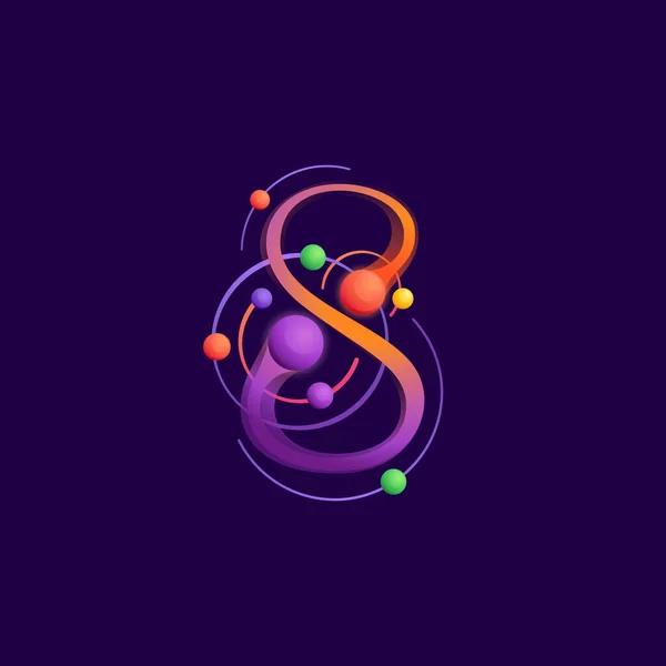 Atom Yörüngeli Sekiz Numaralı Logo Herhangi Bir Bilim Etiketinde Teknoloji — Stok Vektör