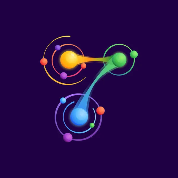 Nummer Zeven Logo Met Atomen Banen Vector Levendige Pictogram Perfect — Stockvector