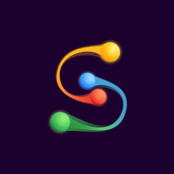 Renkli Küreler Noktalar Birleştirici Çizgiler Içeren Harfi Logosu Herhangi Bir — Stok Vektör