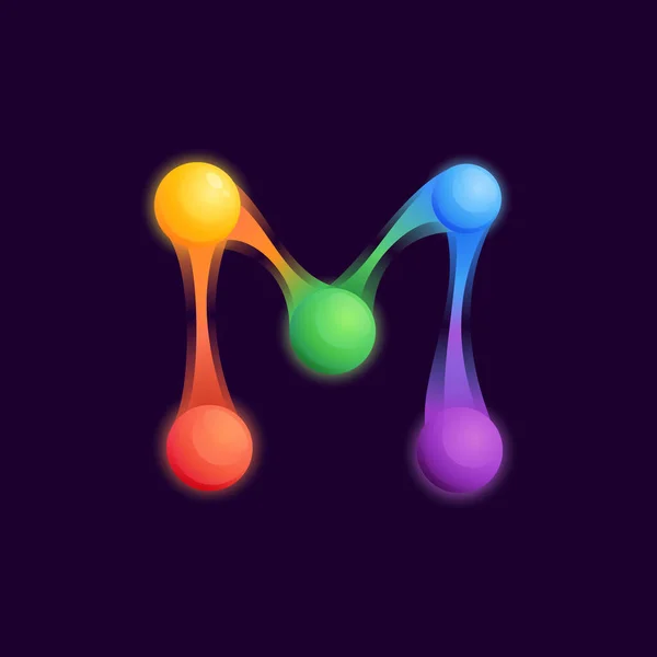 Logo Litery Kolorowymi Kulami Lub Kropkami Liniami Łączącymi Ikona Technologii — Wektor stockowy