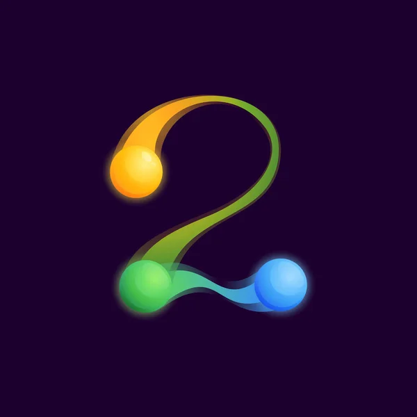 Nummer Twee Logo Met Kleurrijke Bollen Stippen Verbindingslijnen Vector Technologie — Stockvector