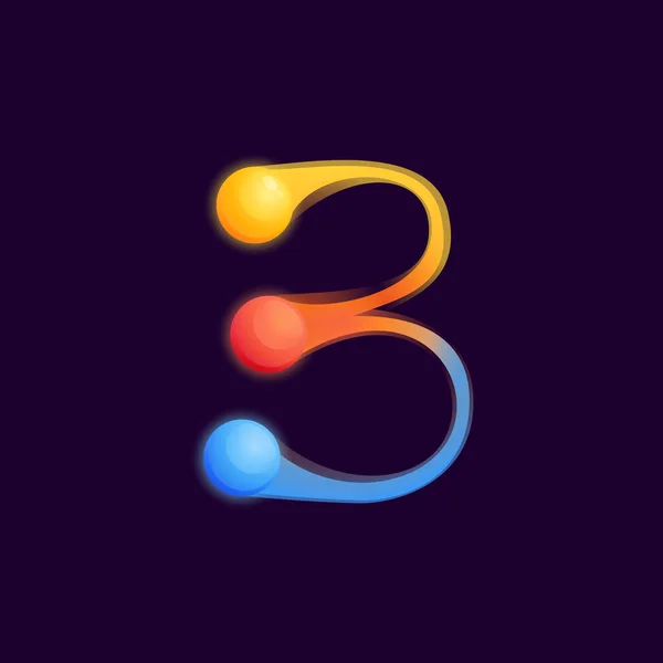 Number Three Logo Colorful Spheres Dots Connecting Lines Vector Technology — Stock Vector