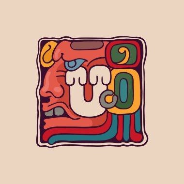 Aztek, Maya veya İnka tarzında U harfi logosu. Savaşçı ya da Tanrı yüzlü Amerikan yerlisi sembolü. Etnik etiketler, spor amblemi, dövme tasarımı ve kabile kimliği için mükemmel..