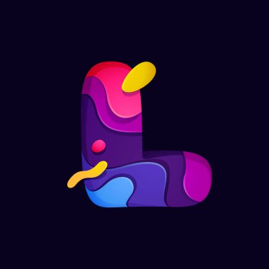 Kağıt kesimi L çok renkli logo. Origami oyma stili simgesi bilim etiketleri, yazılım amblemi, teknoloji posterleri ve moda kimliği için mükemmeldir..