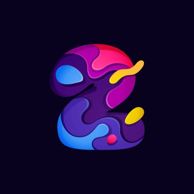 Kağıt kesiği iki numaralı çok renkli logo. Origami oyma stili simgesi bilim etiketleri, yazılım amblemi, teknoloji posterleri ve moda kimliği için mükemmeldir..