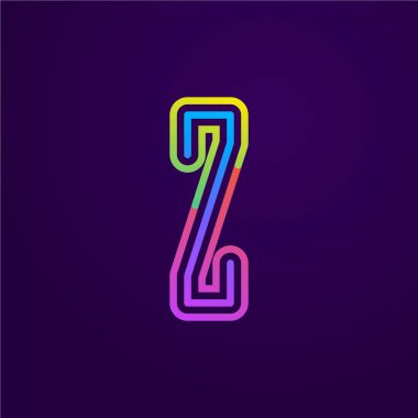 Neon ışıklı Z harfi logosu. Olay posterleri, bağcıklı amblem, gece hayatı afişi ve fütüristik kimlik için renkli yazı tipi. Tipografi tasarımı.