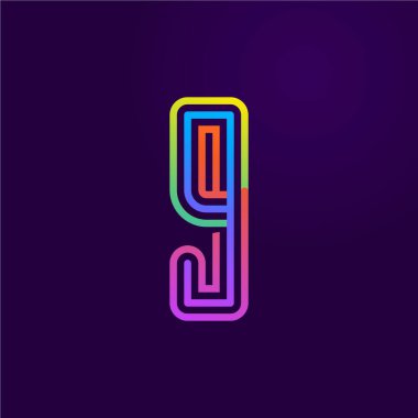 Neon ışığı dokuz numaralı hat logosu. Olay posterleri, bağcıklı amblem, gece hayatı afişi ve fütüristik kimlik için renkli yazı tipi. Tipografi tasarımı.