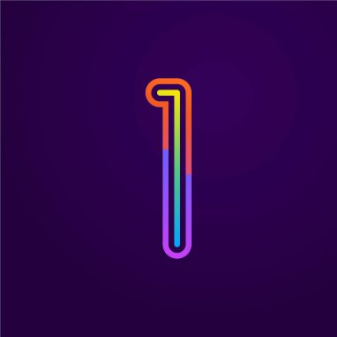 Neon ışığı bir numaralı hat logosu. Olay posterleri, bağcıklı amblem, gece hayatı afişi ve fütüristik kimlik için renkli yazı tipi. Tipografi tasarımı.