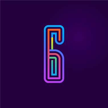 Altı numaralı neon ışığı hattı logosu. Olay posterleri, bağcıklı amblem, gece hayatı afişi ve fütüristik kimlik için renkli yazı tipi. Tipografi tasarımı.