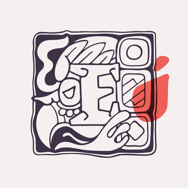 アステカ様式の文字Eの頭文字 ハゲタカやワシの顔を持つネイティブアメリカのフォント あなたは歴史のロゴ 戦争エンブレム 先住民の入れ墨のデザインとスポーツのアイデンティティでそれを使用することができます — ストックベクタ