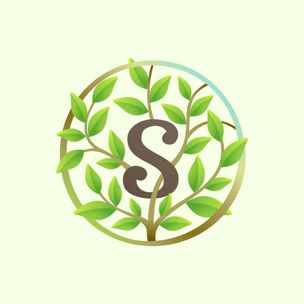 Betű Logó Eltorzult Faágakból Zöld Levelekből Ökológia Vektor Betűtípus Vegán — Stock Vector
