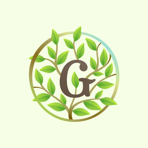Betű Logó Csavart Faágakból Zöld Levelekből Ökológia Vektor Betűtípus Vegán — Stock Vector
