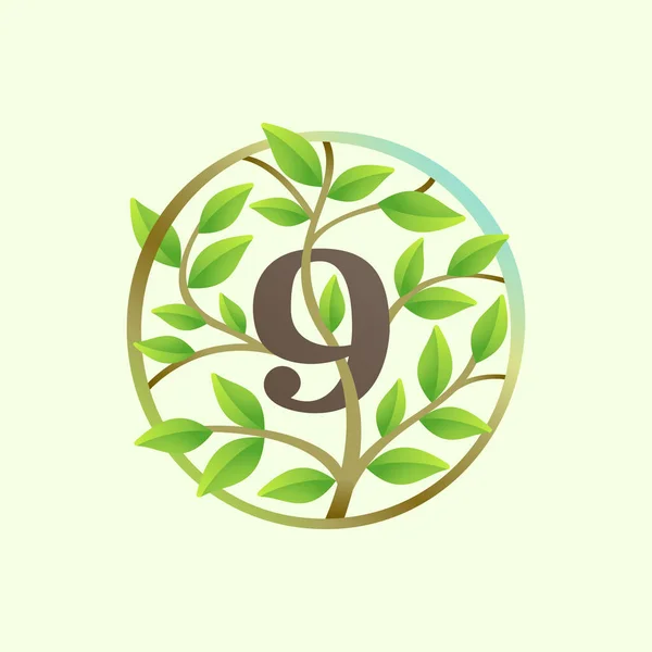 Kilences Logó Eltorzult Faágakból Zöld Levelekből Áll Ökológia Vektor Betűtípus — Stock Vector