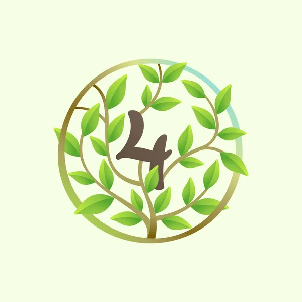 Negyedik Logó Eltorzult Faágakból Zöld Levelekből Áll Ökológia Vektor Betűtípus — Stock Vector