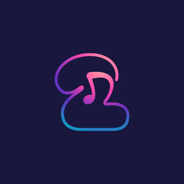Nummer Twee Logo Met Muzieknoot Vector Line Icon Voor Audiobedrijf — Stockvector
