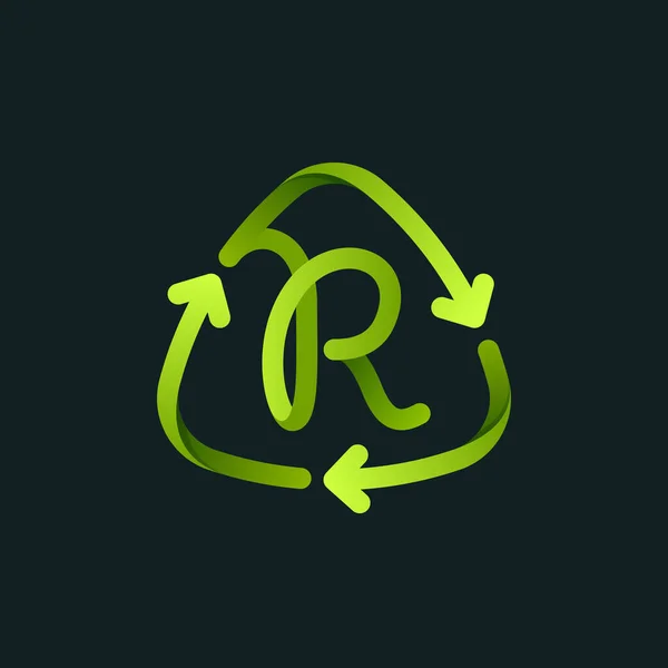 Símbolo Reciclaje Con Logotipo Línea Letra Signo Reutilización Verde Con — Vector de stock