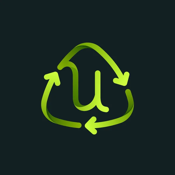 Symbol Recyklingu Logo Linii Literowej Zielony Znak Ponownego Użycia Obracającymi — Wektor stockowy
