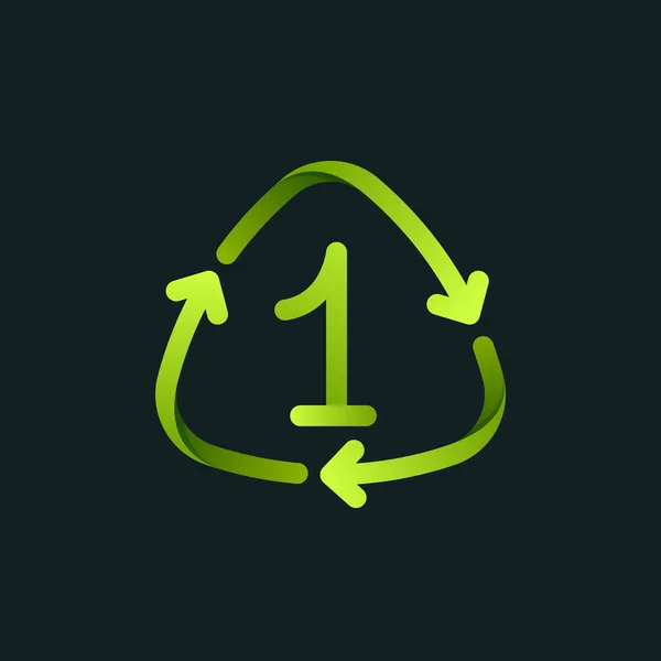 1行目のロゴでシンボルをリサイクルします 回転矢印と緑の再利用記号 今後予定されている環境に優しいゼロ廃棄物プロジェクトのベクトルフォント — ストックベクタ