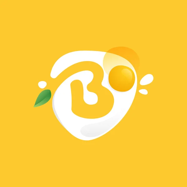 Logo Huruf Pada Telur Goreng Dengan Daun Hijau Dan Percikan - Stok Vektor