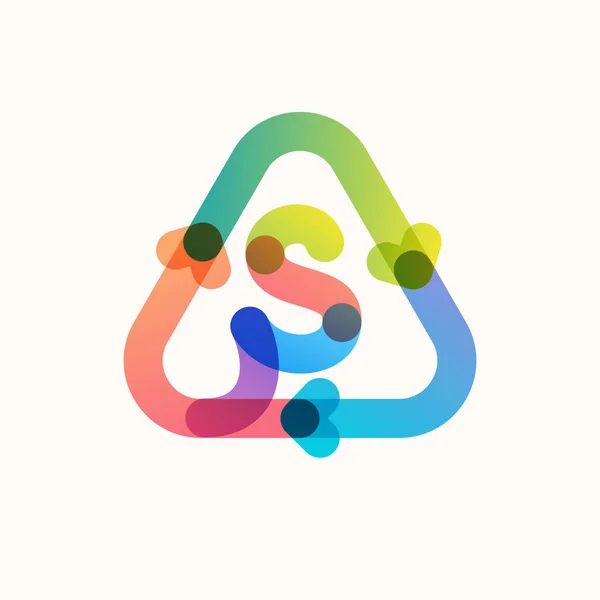 Letter Lijn Logo Driehoekige Recycling Symbool Met Pijlen Kleurrijk Gradiënt — Stockvector