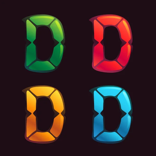 警钟风格的D字母标识 未来公司身份 夜生活杂志 有表现力的海报四种色彩方案中的数字字体 — 图库矢量图片