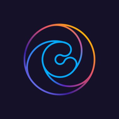 C harfi bir satır renkli logo. Sosyal ağ uygulamanız, eğlenceli avatarınız veya kurumsal kimliğiniz için çok renkli vektör simgesini çember içine alın.