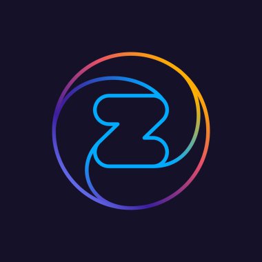 Z harfi bir satır renkli logo. Sosyal ağ uygulamanız, eğlenceli avatarınız veya kurumsal kimliğiniz için çok renkli vektör simgesini çember içine alın.