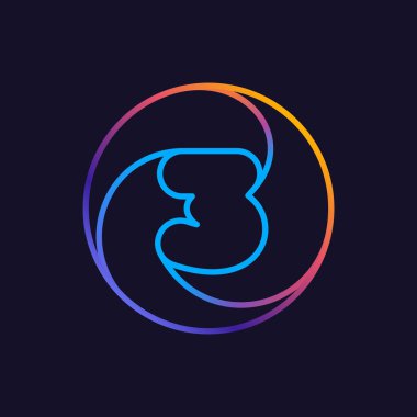 Üç numaralı renkli logo. Sosyal ağ uygulamanız, eğlenceli avatarınız veya kurumsal kimliğiniz için çok renkli vektör simgesini çember içine alın.