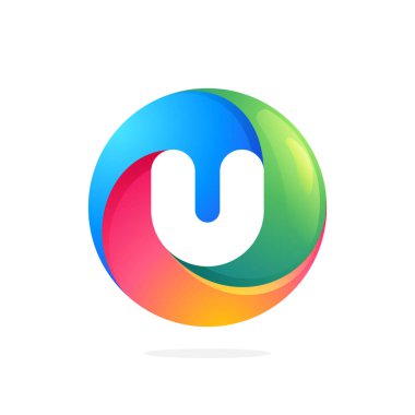 Girdap çemberinin içindeki harf logosu. Negatif uzay tarzı simgesi. Sosyal ağ uygulamanız, eğlence avatarınız veya yükleme ekranınız için renkli gradyan amblemi.