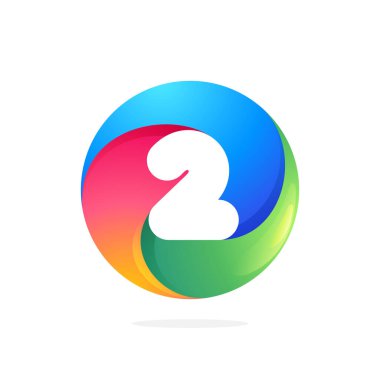 Girdap çemberinin içindeki iki numaralı logo. Negatif uzay tarzı simgesi. Sosyal ağ uygulamanız, eğlence avatarınız veya yükleme ekranınız için renkli gradyan amblemi.